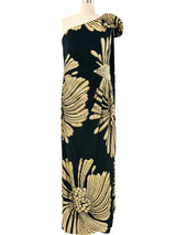 Lee Jordan Metallic Floral Brocade One Shoulder Gown Dress arcadeshops.com