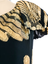 Lee Jordan Metallic Floral Brocade One Shoulder Gown Dress arcadeshops.com