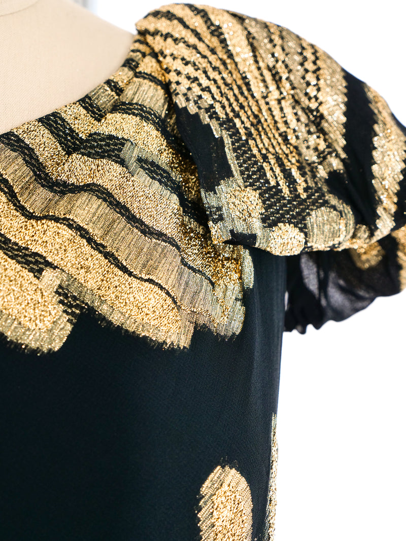 Lee Jordan Metallic Floral Brocade One Shoulder Gown Dress arcadeshops.com