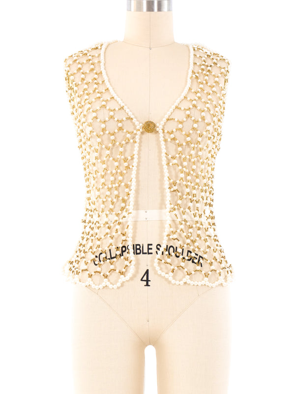 Faux Pearl Beaded Cage Vest Jacket arcadeshops.com