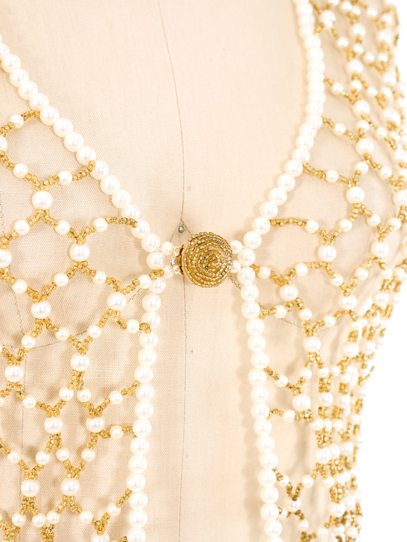 Faux Pearl Beaded Cage Vest Jacket arcadeshops.com