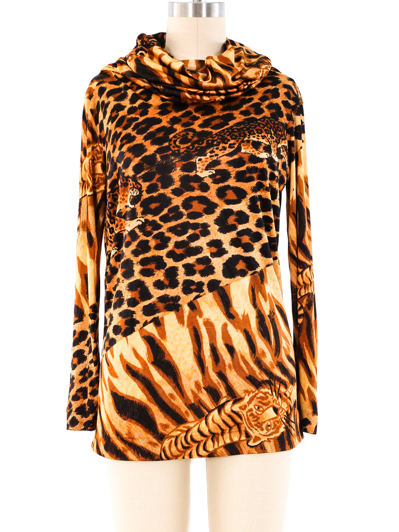 Animal Print Jersey Cowl Neck Top Top arcadeshops.com