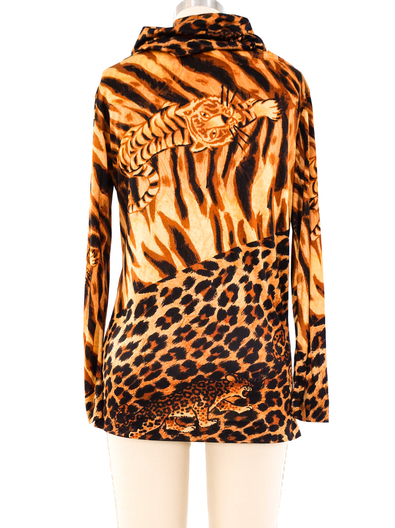 Animal Print Jersey Cowl Neck Top Top arcadeshops.com