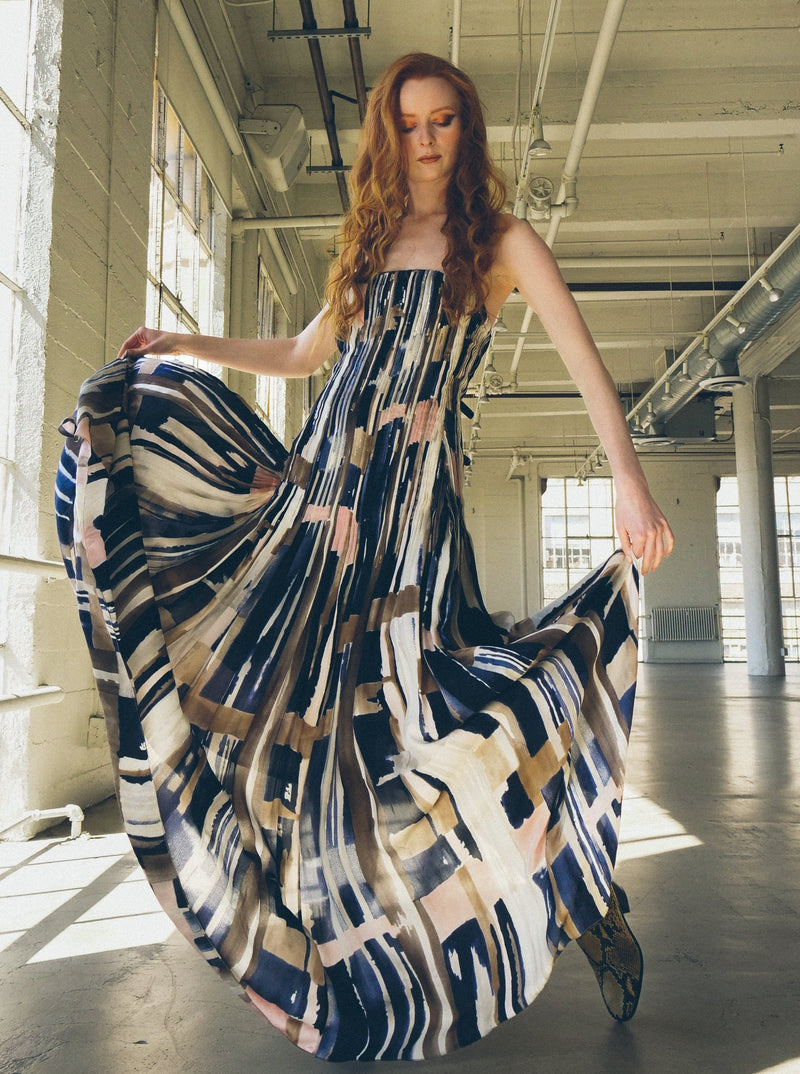 Oscar de la Renta Pleated Abstract Gown Dress arcadeshops.com