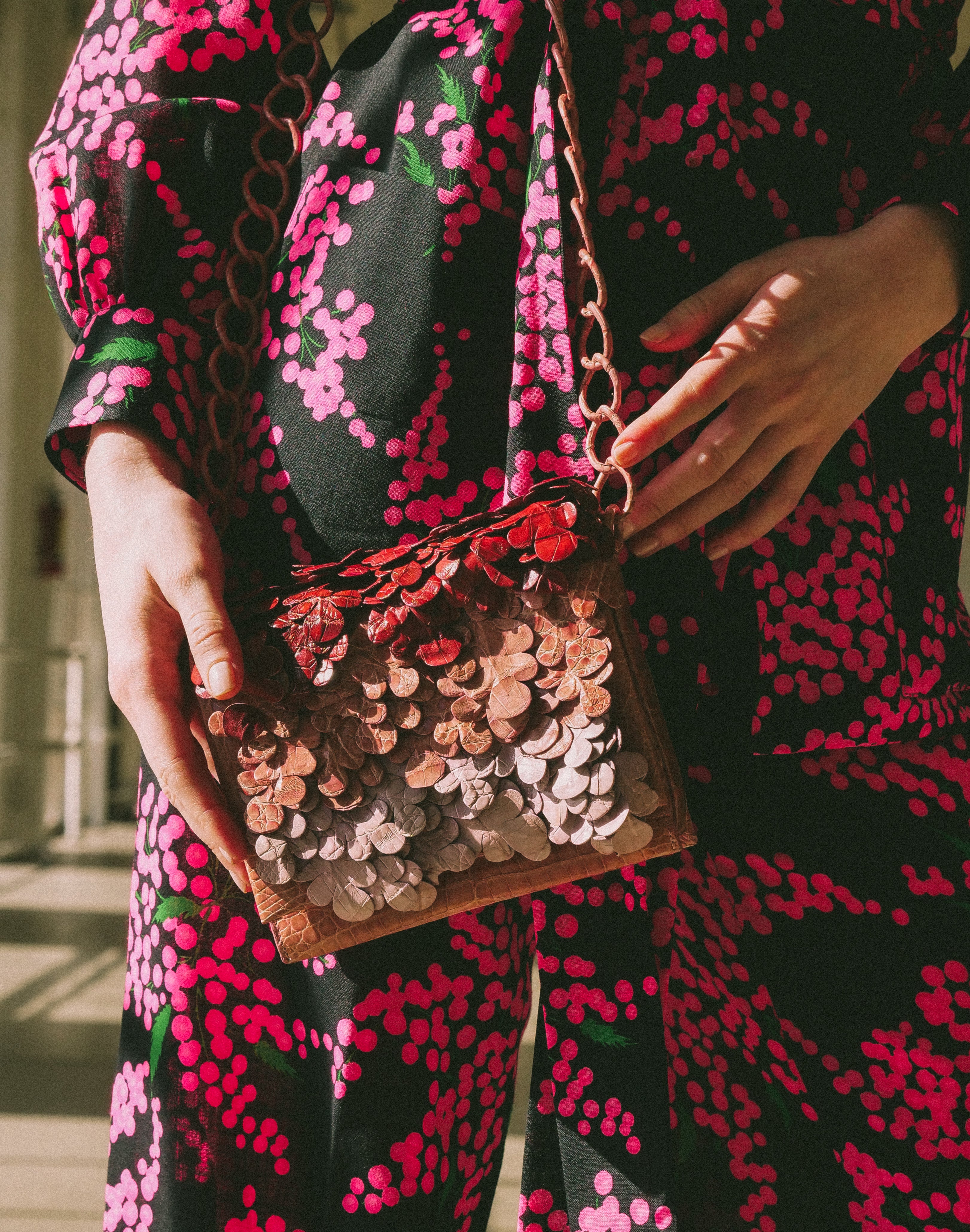Nancy Gonzalez Floral Applique Crocodile Crossbody Bag