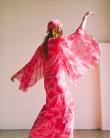 Hanae Mori Rose Printed Silk Caftan Dress arcadeshops.com