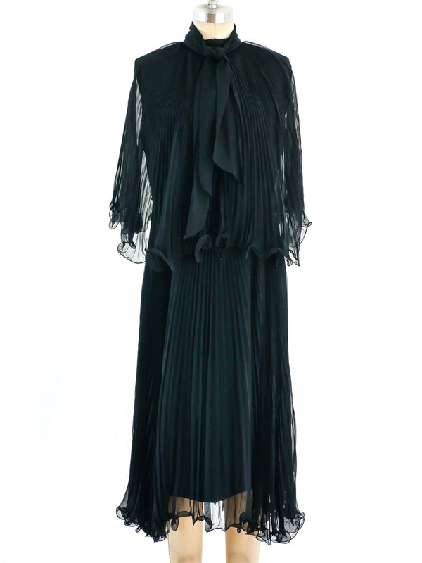 Pleated Silk Chiffon Cape Dress Dress arcadeshops.com