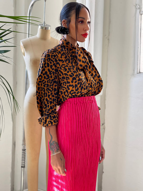 Fuchsia Plisse Pleated Maxi Skirt Bottom arcadeshops.com