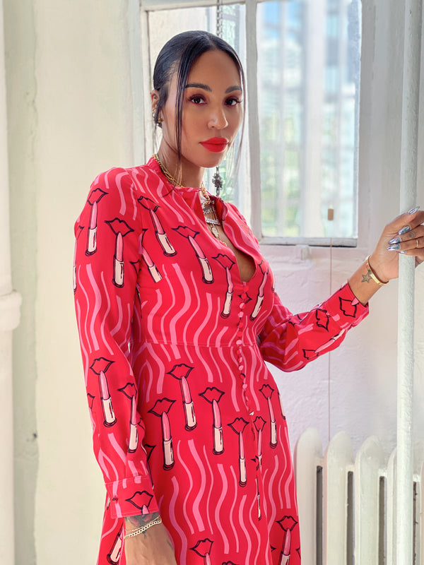 Valentino Zandra Rhodes Lipstick Print Dress Dress arcadeshops.com