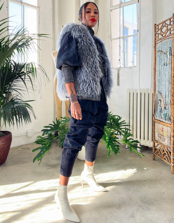 Grey Mongolian Lamb Fur Vest Jacket arcadeshops.com