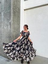 Valentino Floral Printed Silk Chiffon Ruffle Dress Dress arcadeshops.com