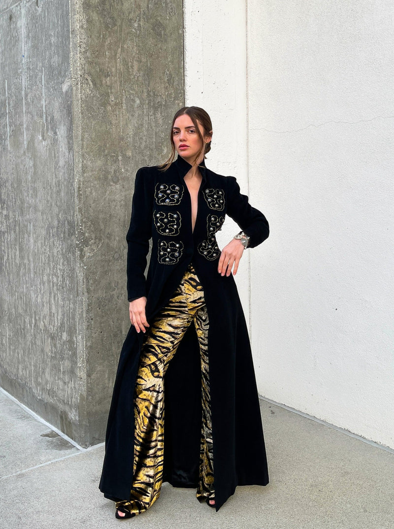 Yves Saint Laurent Animal Printed Velvet Trousers Bottom arcadeshops.com