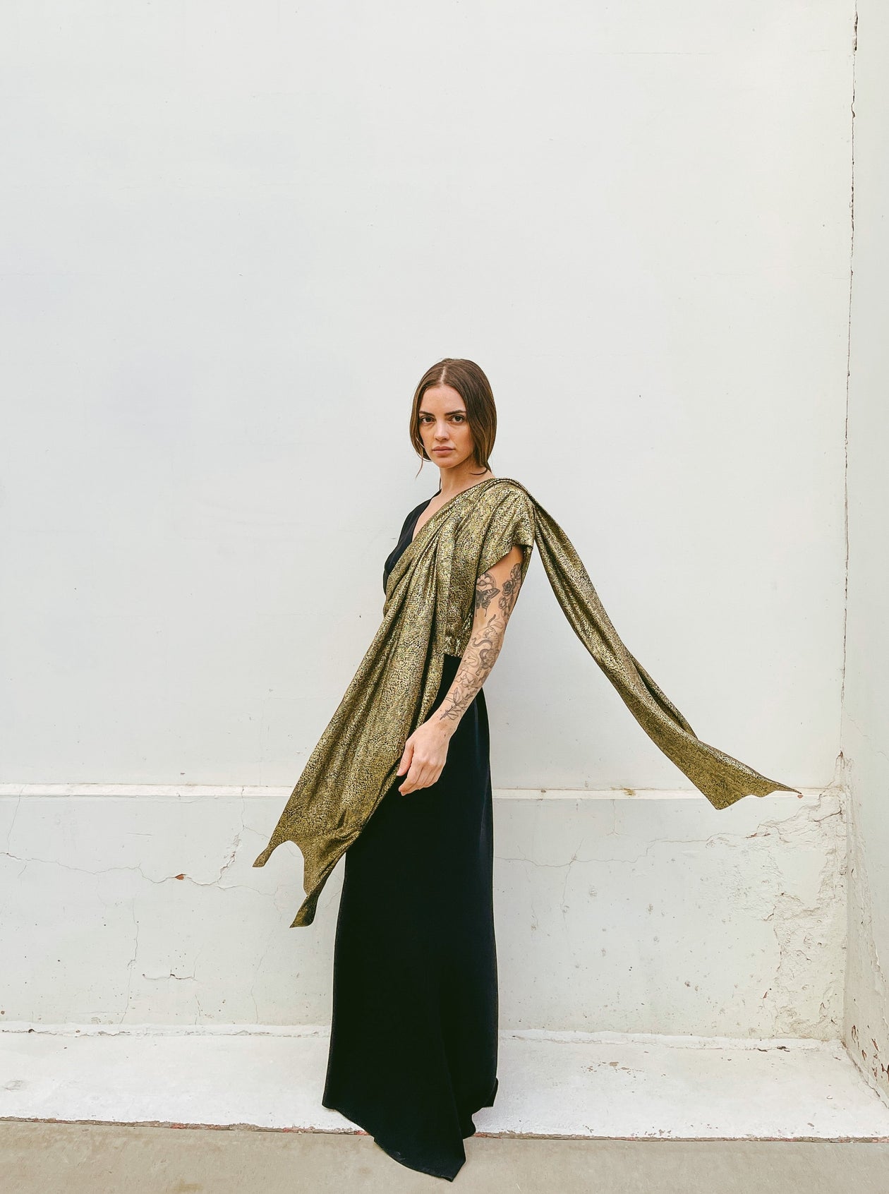 saint laurent metallic dress Yves Saint Laurent Metallic Draped Gown