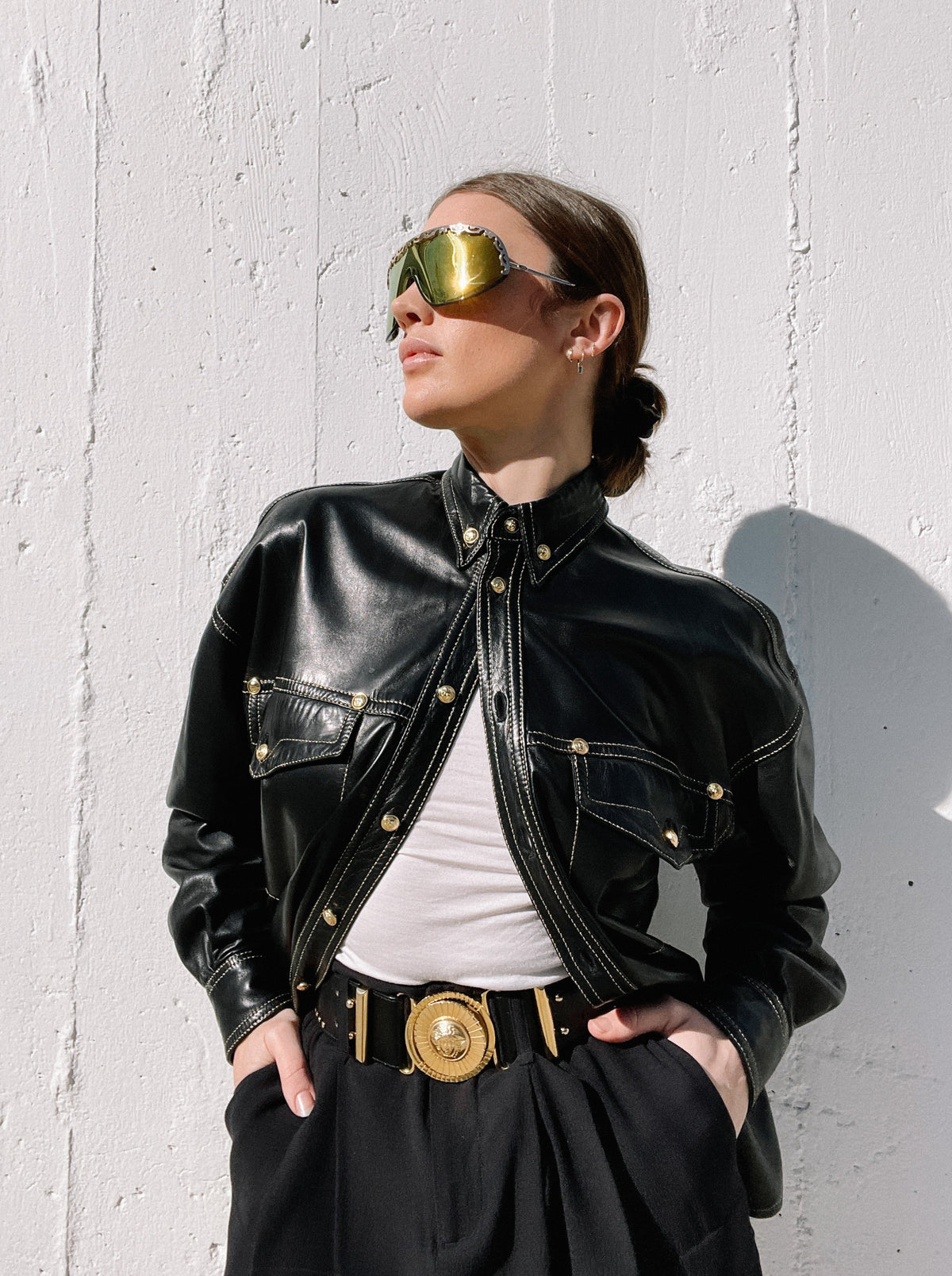 Christian Dior Black and Gold Shield Sunglasses Christian Dior UltraDior MU Blue Gold Shield B0B0 Sunglasses  main image 4