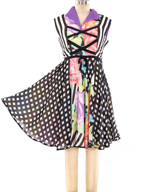 Gianni Versace Graphic Printed Laced Mini Dress Dress arcadeshops.com