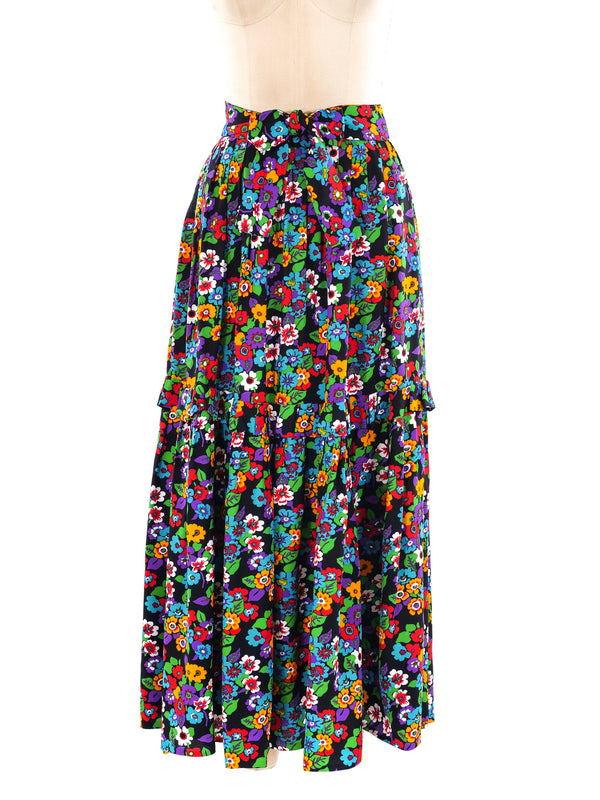 Yves Saint Laurent Floral Tiered Maxi Skirt Bottom arcadeshops.com