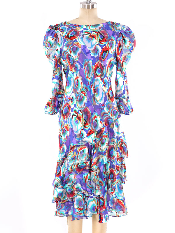 Judy Hornby Floral Silk Bias Ruffle Dress Dress arcadeshops.com
