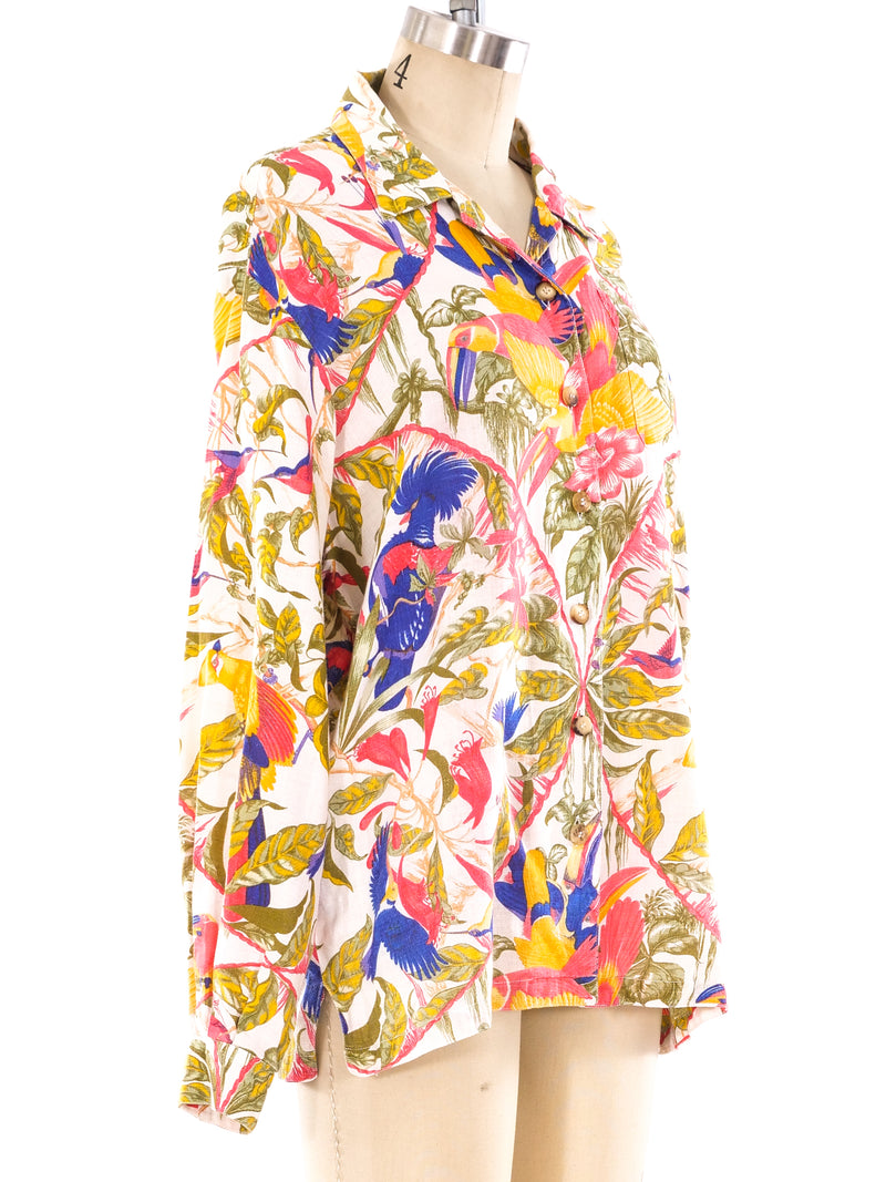 Hermes Tropical Bird Printed Linen Shirt Top arcadeshops.com