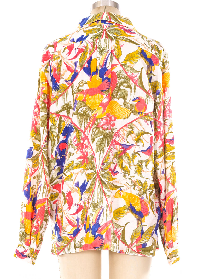 Hermes Tropical Bird Printed Linen Shirt Top arcadeshops.com