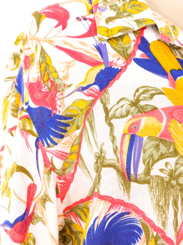 Hermes Tropical Bird Printed Linen Shirt Top arcadeshops.com