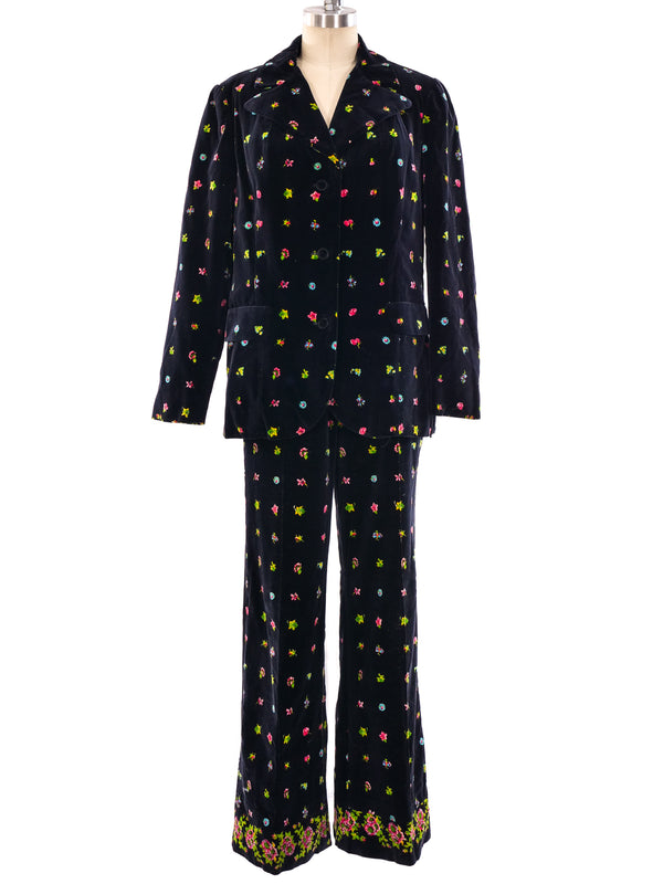 Mr. Dino Floral Printed Velvet Pant Suit Suit arcadeshops.com