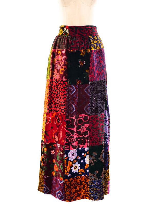 Patchwork Velvet Maxi Skirt Bottom arcadeshops.com
