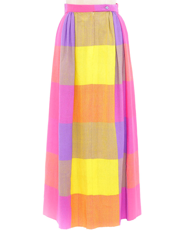 Rainbow Checkered Maxi Skirt Bottom arcadeshops.com
