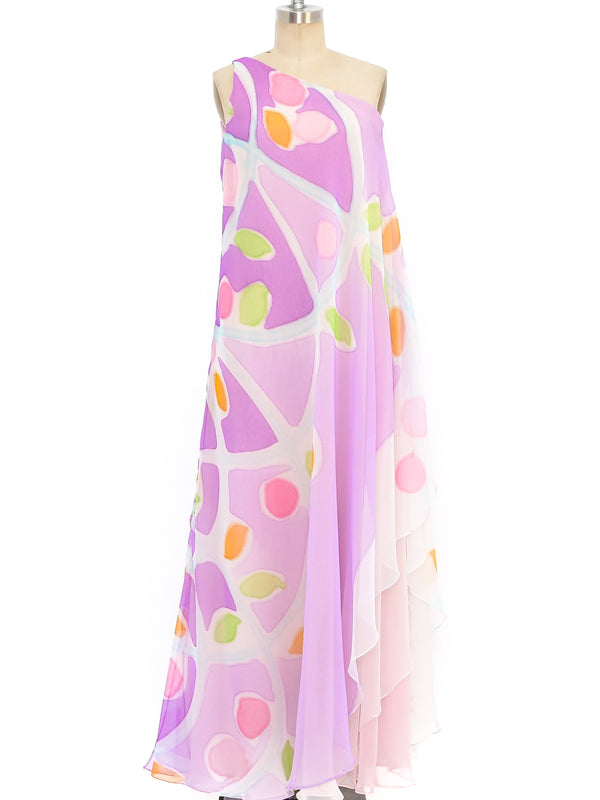 Rizkallah Watercolor Painted One Shoulder Gown Dress arcadeshops.com