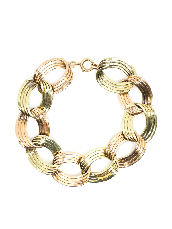 14K Retro Two Tone Link Bracelet Fine Jewelry arcadeshops.com