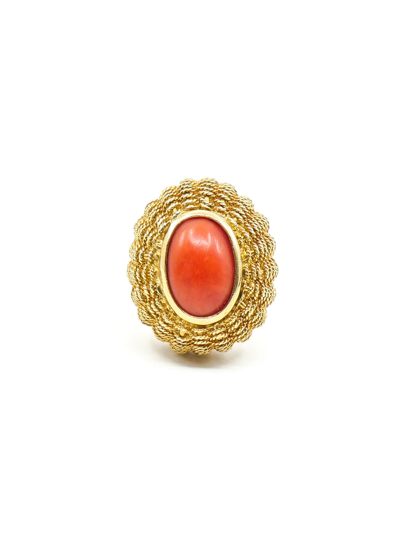 18K Coral and Basketweave Cocktail Ring Fine Jewelry arcadeshops.com