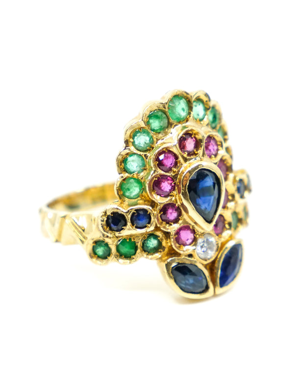 18K Mixed Stone Bohemian Style Ring Fine Jewelry arcadeshops.com