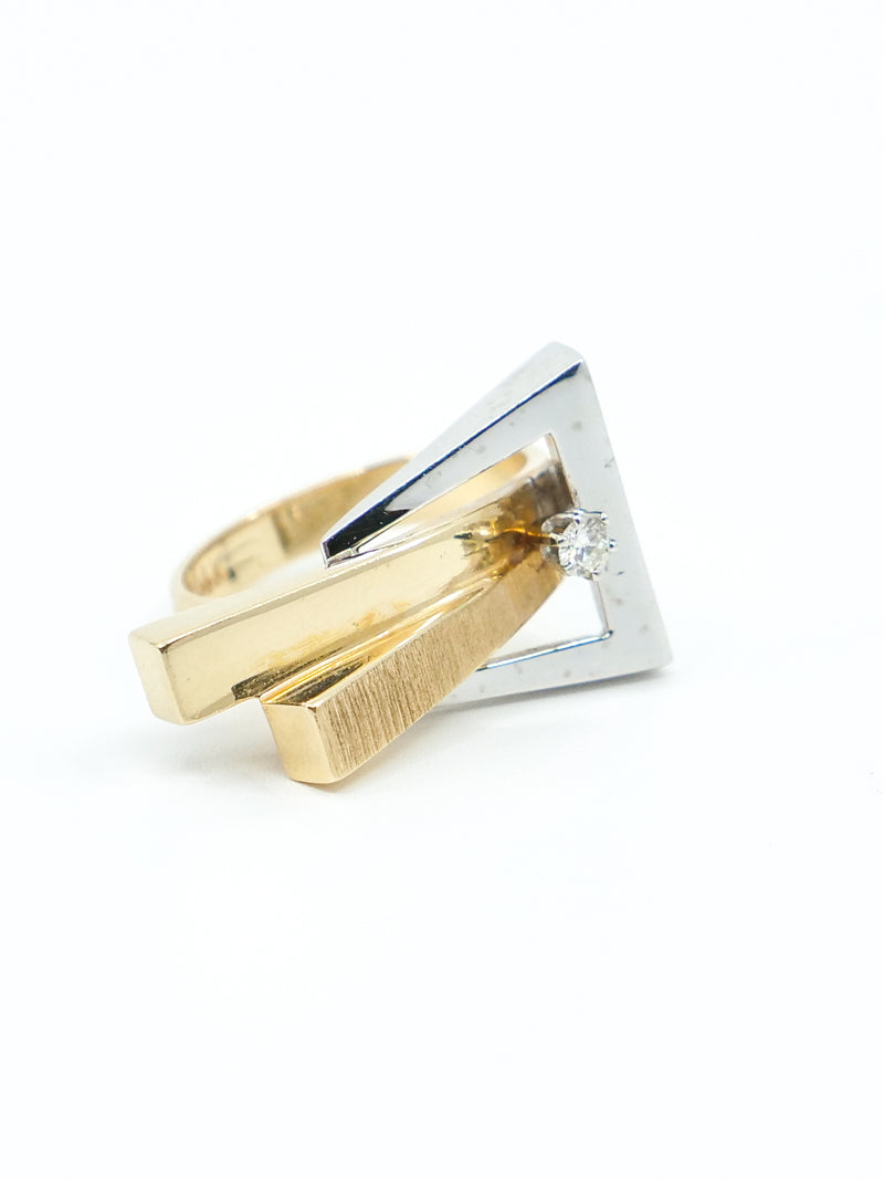 14K Yellow and White Gold Modernist Style Ring Fine Jewelry arcadeshops.com