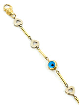 14k Heart Link Evil Eye Bracelet Fine Jewelry arcadeshops.com