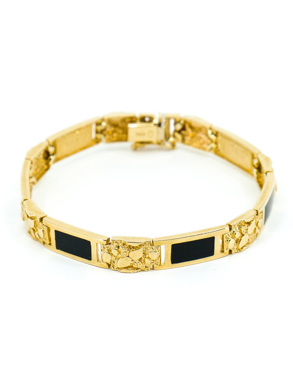 Onyx and Gold Nugget Link Bracelet Fine Jewelry arcadeshops.com