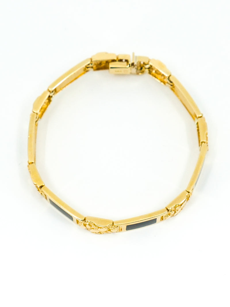 Onyx and Gold Nugget Link Bracelet Fine Jewelry arcadeshops.com