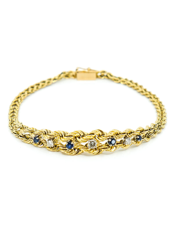 Sapphire and Diamond Studded 14k Rope Bracelet Fine Jewelry arcadeshops.com