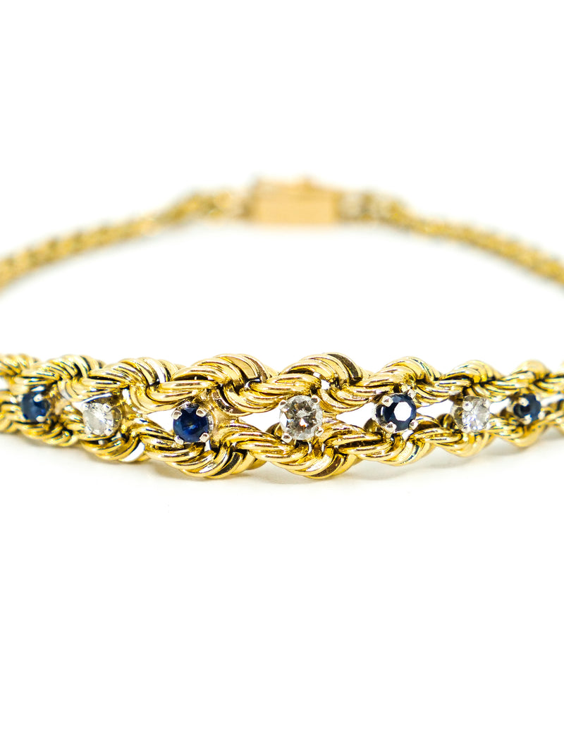 Sapphire and Diamond Studded 14k Rope Bracelet Fine Jewelry arcadeshops.com