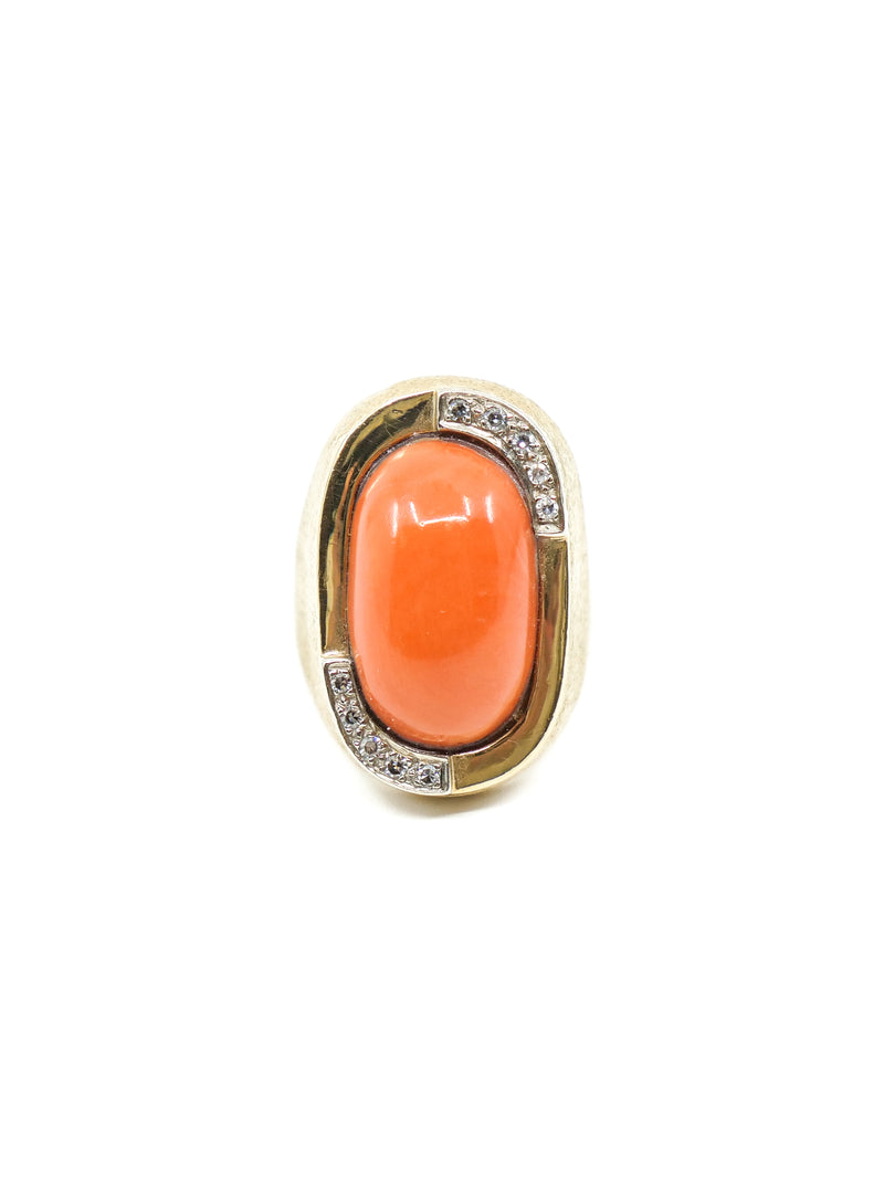 14K Mid Century Modern Coral and Diamond Cocktail Ring Fine Jewelry arcadeshops.com
