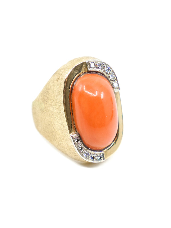 14K Mid Century Modern Coral and Diamond Cocktail Ring Fine Jewelry arcadeshops.com
