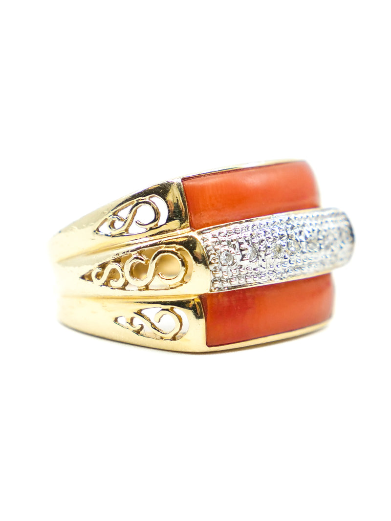 14K Coral and Diamond Geometric Ring Fine Jewelry arcadeshops.com