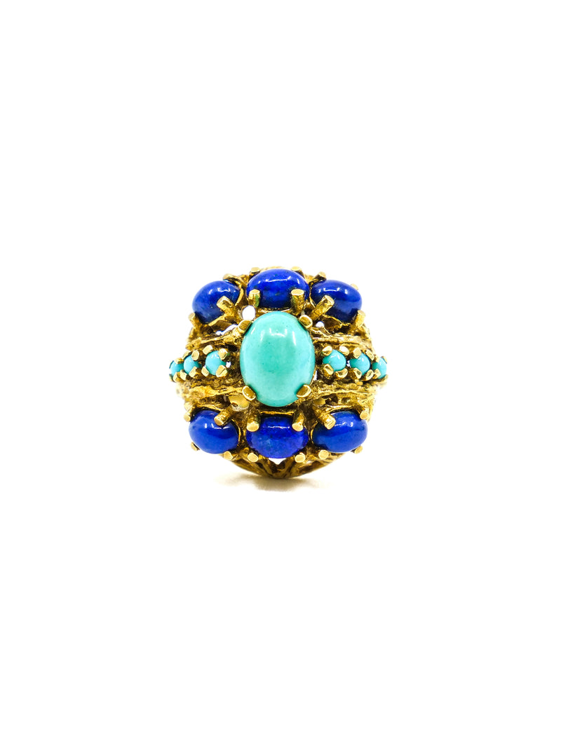 18K Lapis and Turquoise Cocktail Ring Fine Jewelry arcadeshops.com