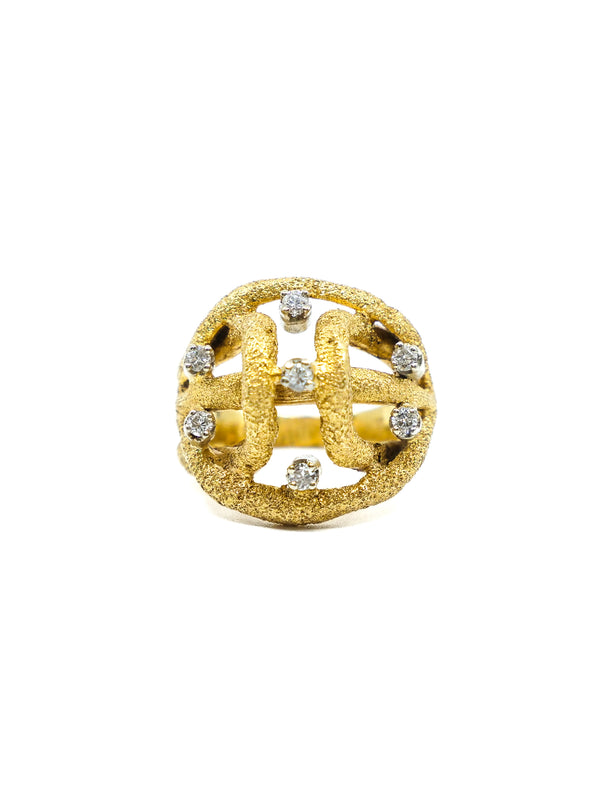 18K Mid Century Textured Diamond Set Ring Fine Jewelry arcadeshops.com
