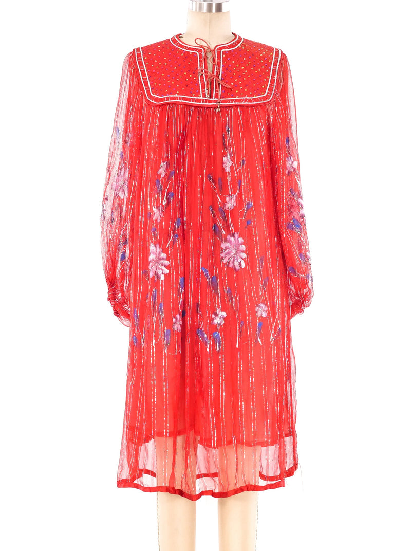 Red Floral Gauze Indian Dress Dress arcadeshops.com