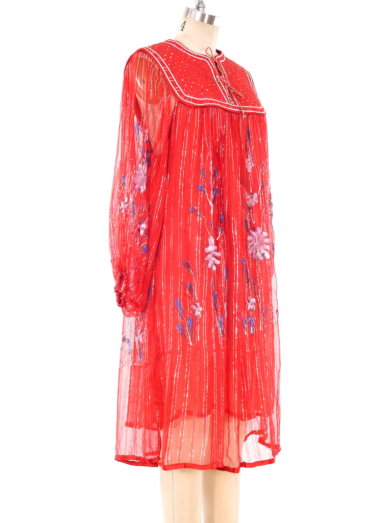 Red Floral Gauze Indian Dress Dress arcadeshops.com