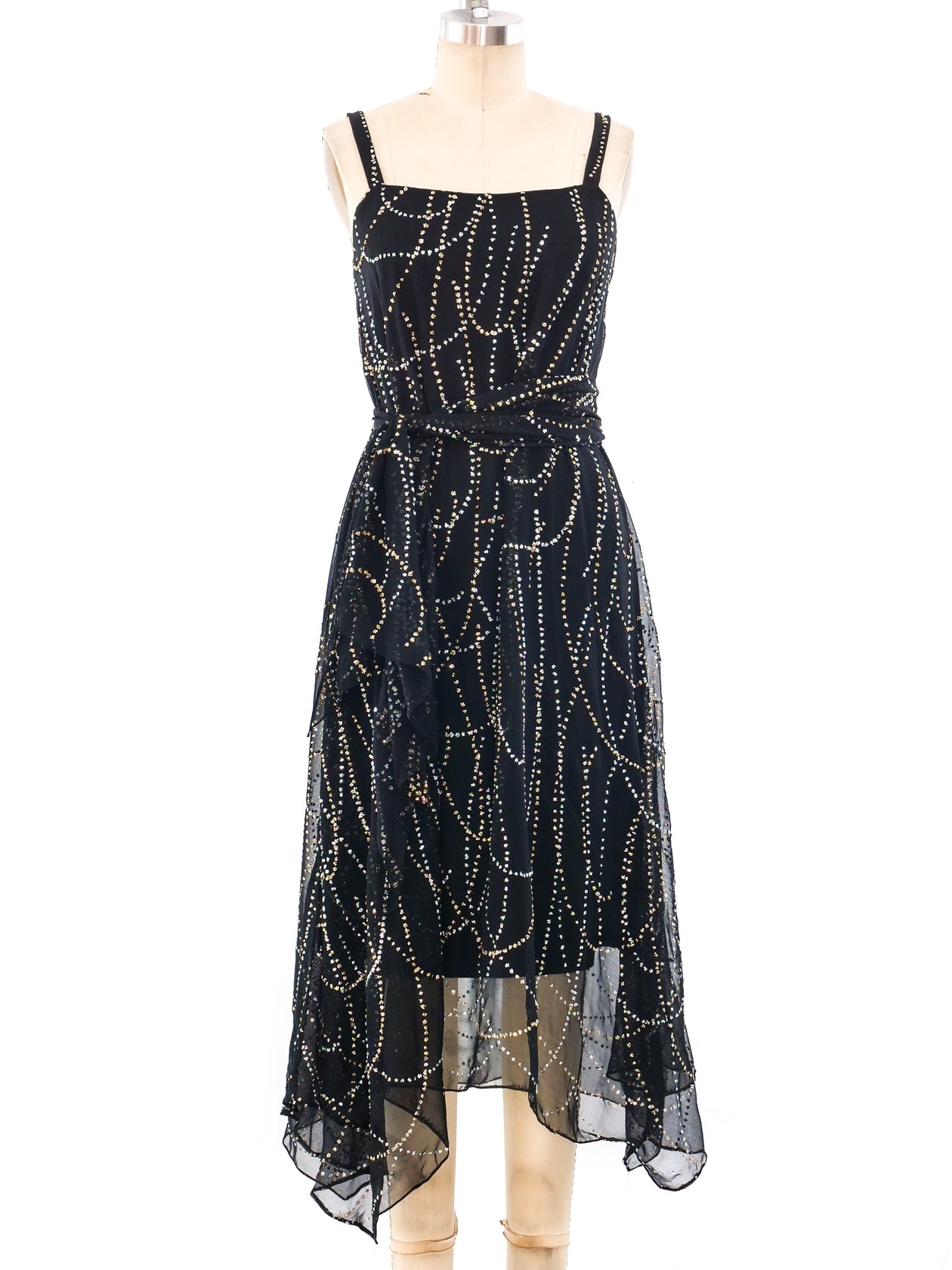 Pauline Trigere Glitter Embellished Chiffon Dress