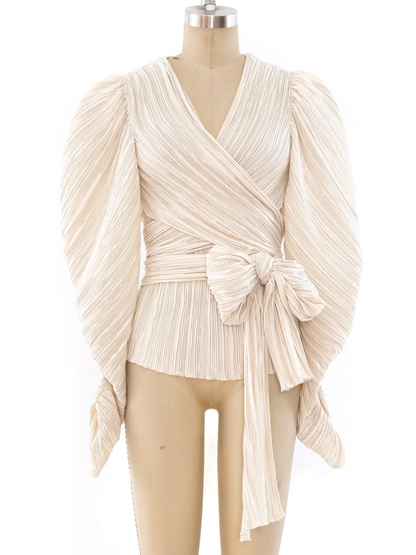 Ivory Plisse Pleated Wrap Top Top arcadeshops.com