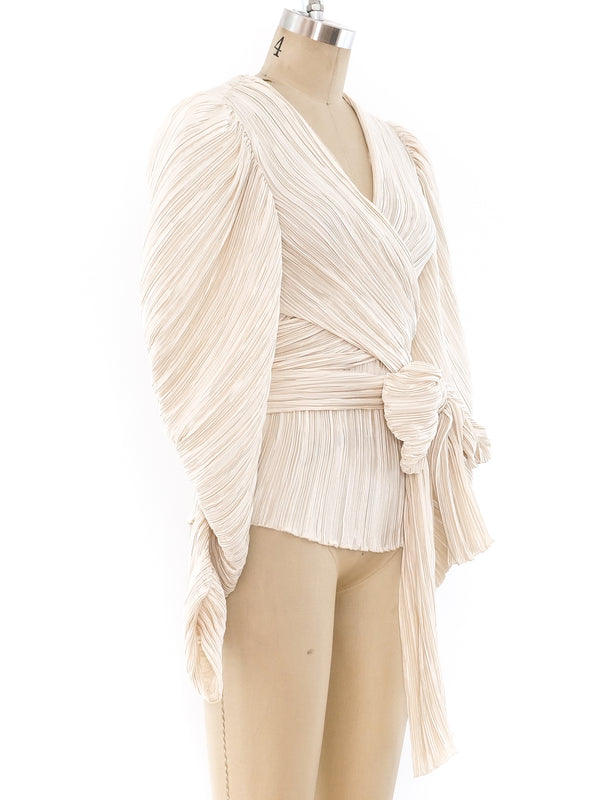 Ivory Plisse Pleated Wrap Top Top arcadeshops.com