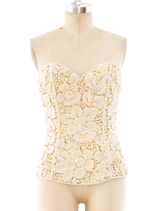 Ivory Pearl Beaded Bustier Top arcadeshops.com