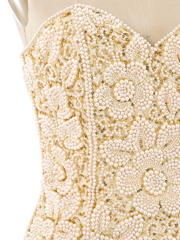 Ivory Pearl Beaded Bustier Top arcadeshops.com