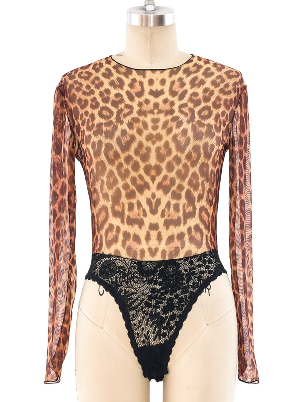 Guy Laroche Leopard Printed Mesh Bodysuit Suit arcadeshops.com